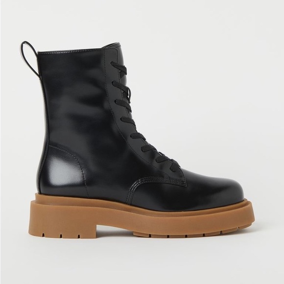 NWOT H&M Women’s Combat Military Boots Lace Up Zipper Chunky Moto Black 39/ 8 - Picture 12 of 13